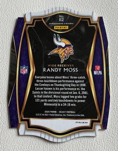 lot 159 image: Randy Moss Die Cut2020 Select #112 Premier Level Minnesota Vikings Football Card