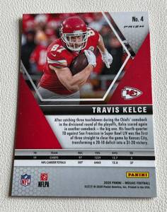 lot 166 image: Travis Kelce 2020 Mosaic Prizm #4 Football Card