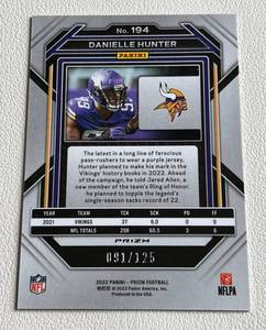 lot 167 image: Danielle Hunter Purple Prizm 125 - 2020 Prizm #194 numbered 091125 rare Minnesota Vikings Football Card
