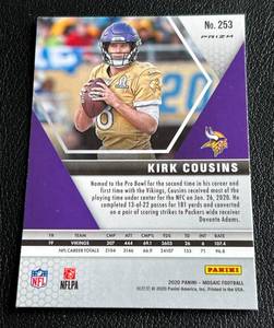 lot 168 image: Kirk Cousins 2020 Mosaic Prizm #253 Minnesota Vikings Football Card