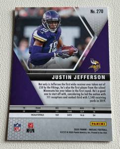 lot 170 image: Justin Jefferson RC 2020 Mosaic #270 Rookie Minnesota Vikings Rookie Football Card