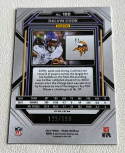 lot 186 image: Dalvin Cook Blue Wave Prizm 199 2022 #188 numbered 123199 rare Minnesota Vikings Football Card
