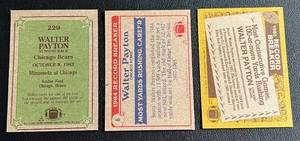 lot 190 image: Walter Payton 3 Card Lot - 1984 #229, 1985 # 6, and 1986 #7 Vintage Football Cards