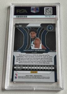 lot 215 image: Anthony Edwards RC PSA Graded 9 Mint 2020 Panini Prizm #258 Rookie Minnesota Timberwolves Basketball Card