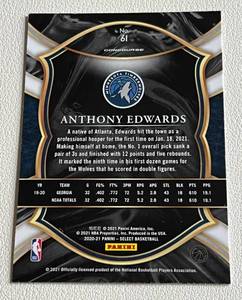 lot 225 image: Anthony Edwards RC 2021 Select Concourse #61 Rookie Minnesota Timberwolves Basketball Card