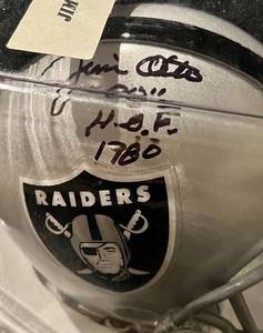 lot 18 image: Jim Otto Signed Mini Helmet Inscribed 00 H.O.F. 1980 Autographed Oakland Raiders