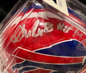 lot 49 image: Andre Reed Signed Mini Helmet with JSA COA, Inscribed 83 HOF 14 Buffalo Bills Football