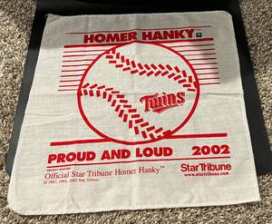 lot 283 image: 1991 and 2001 Minnesota Twins Baseball Homer Hankie and Minnesota Vikings Football Touchdown Towel