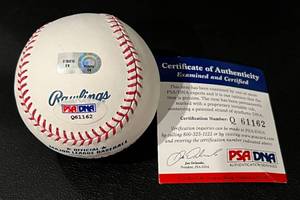 lot 311 image: Michael Young Signed Baseball with JSA COA, OMLB Selig Ball, Texas Rangers