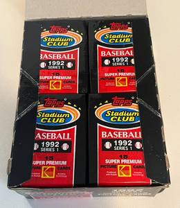 lot 333 image: 1992 Topps Stadium Club Baseball Series 1 Pack Box - 36 Sealed Packs Baseball Cards