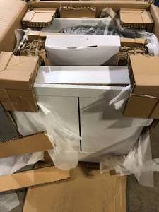 Glacier Bay All-In-One Stainless Steel 24 in Laundry Sink with Faucet and Storage Cabinet in White Customer Returns See Pictures