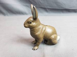 lot 141 image: 2 Piece Cast Iron Rabbit Coin Bank Piggy Bank