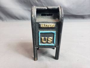 lot 143 image: 2 Piece Cast Iron US Mail Coin Bank Piggy Bank
