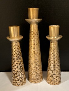 lot 141 image: Trio of Golden Candle Holders