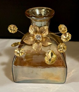 lot 144 image: Two Candle Holder Pillars by Raz Imports and Dazzling Petite Decorative Bottle