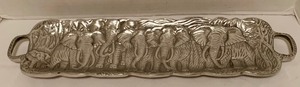 lot 161 image: Vintage Arthur Court Polished Aluminum Embossed Elephant Serving Tray