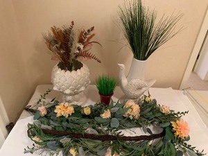 lot 225 image: Faux Garland Flowers and Plants with Stunning White Vases