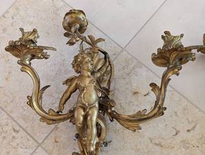lot 64 image: Vintage Gold Gilt Cherub Candleholder Wall Sconces