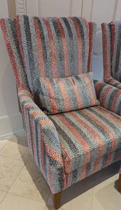 lot 1 image: Pair of Colorful Chenille Print Highback Lounge Chairs