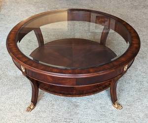 lot 20 image: Maitland Smith Round Glass Topped Claw Foot Coffee Table