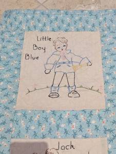 lot 93A image: Adorable Embroidered Nursery Rhyme Baby Quilt