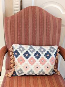 lot 5 image: Pair of Custom Upholstered Statesville Armchairs and Accent Pillows