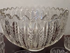 lot 337 image: Duncan & Miller Pressed Glass Punch Bowl and 22 Cups