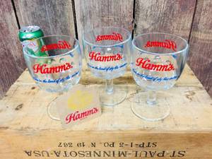 lot 130 image: 3 Hamms Thumbprint Goblets & a Coaster