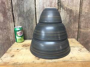 lot 170 image: 3 Pyrex Black - Brown Stripe Nesting Bowls