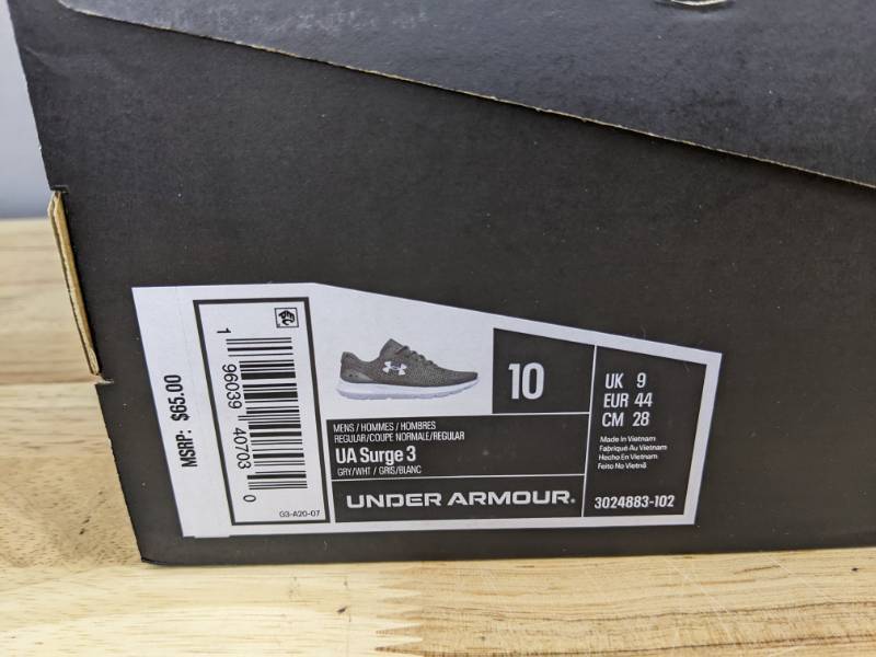 lot 50A image: Brand New Under Armour UA Surge 3 Gray Athletic Shoes Mens 10 X