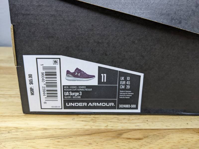 lot 56A image: Brand New Under Armour UA Surge 3 Blue Athletic Shoes Mens 11 X