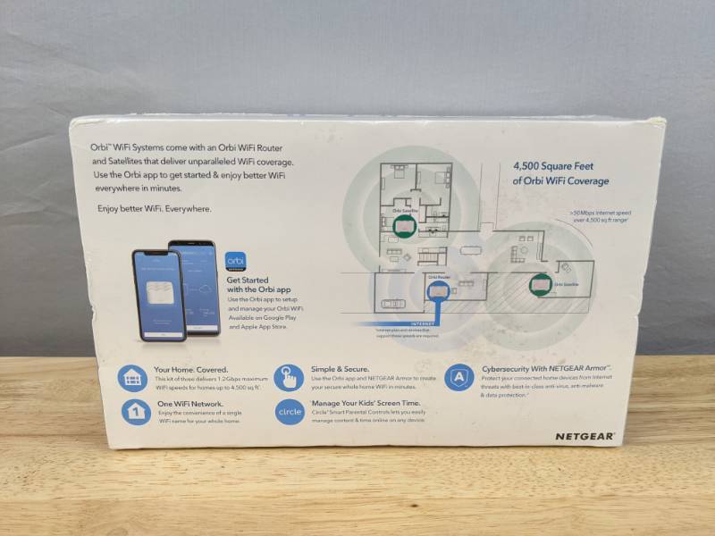 lot 29A image: Brand New NETGEAR Orbi RBK13 AC1200 Mesh WiFi System with Router and 2 Satellite Extenders O