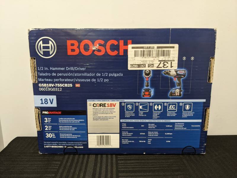 lot 17A image: Brand New Bosch Brute Tough 18-Volt Brushless Cordless 12 Hammer Drill Kit O