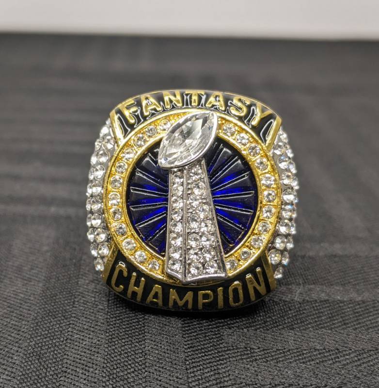 lot 21A image: Brand New Fantasy Football Championship Ring NFL Champion Blue Stone V