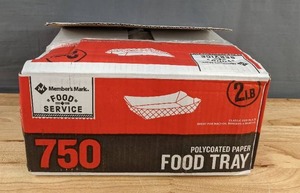 lot 44 image: NEW 2lb Box of Members Mark Food Service Poly Coated Paper Food Trays X