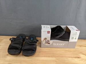 lot 66 image: NEW Womens Sketchers Sandals (Size 9) and Isotoner Memory Foam Slippers (Size 9.5-10) X