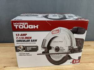 lot 39 image: Hyper Tough 12 Amp Corded 7-14 inch Circular Saw with Steel Plate Shoe, Adjustable Bevel, Blade & Rip Fence X