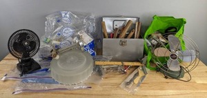 lot 83 image: An Assortment of Household Items Including Hammers, Fans, Lights and More   D