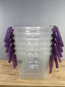 lot 96 image: (6) Sunshine Products 15 Gal. Storage System Totes with Lids D