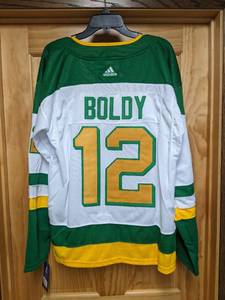 lot 26A image: Brand New Adidas Matt Boldy Minnesota Wild Green Retro NHL Hockey Jersey Mens Size Large I