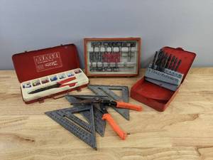 lot 131 image: Triangle Ruler, Drill Bits, Deluxe Crimping Tool Set and More    K