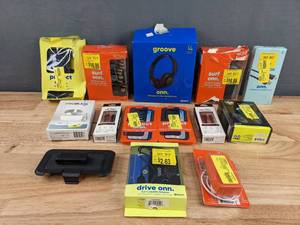 lot 21 image: An Assortment of Electronic Items Including Screen Protectors, Headphones, Chargers and More   X
