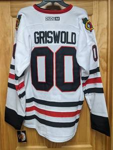 lot 25A image: Brand New Chicago Blackhawks CCM Clark Griswold National Lampoons Christmas Vacation Comedy Movie NHL Hockey Jersey Size 50 Large I