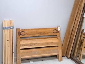 lot 802 image: A. Brandt Ranch Twin Size Oak Wood Bed Frame with Wood Rails