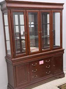 lot 826 image: High End Wood Lighted China Cabinet 2-piece