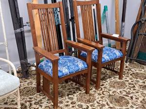 lot 832 image: Lot of (2) 47-12 Mission Padded Wood Captain Chairs