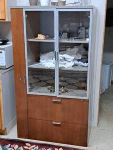 lot 836 image: Glass Door-Wood Cabinet 3-door2-drawer3-shelf