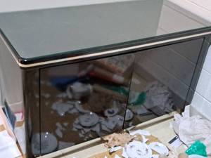 lot 847 image: Glass-Top File Cabinet 2-door3-drawer1-shelf