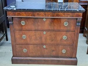 lot 851 image: Henredon Marble Top  Wood Buffet Table