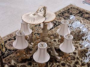 lot 889 image: Chandelier 6-bulb with White Shades